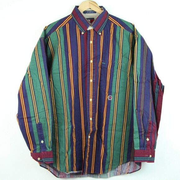 Tommy Hilfiger Other - Tommy Hilfiger Mens Medium Button Down Oversize Stripe Embroidered Crest Hip Hop